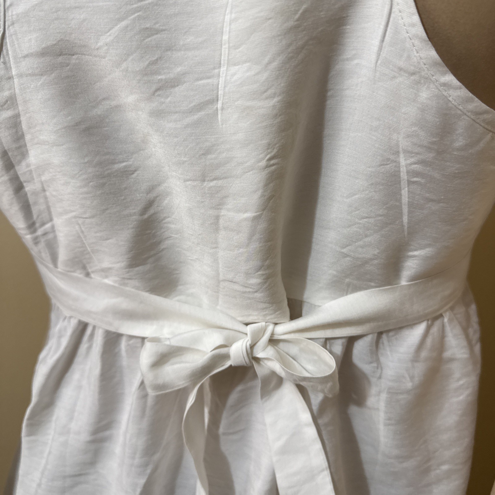 Women’s White Rayon Casual Summer Open Sheer Button Tied Size M Blouse Top Tunic