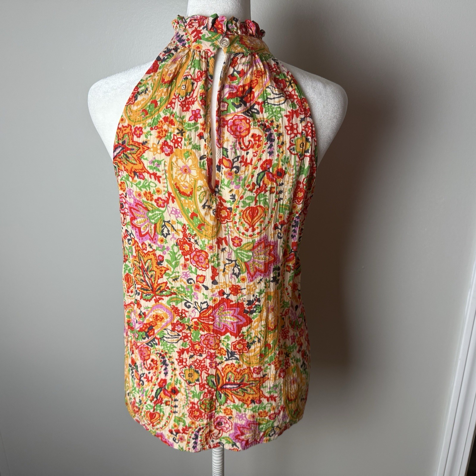 Cynthia Rowley Sleeveless Blouse Size XS Top Floral Halter High Neck Colorful