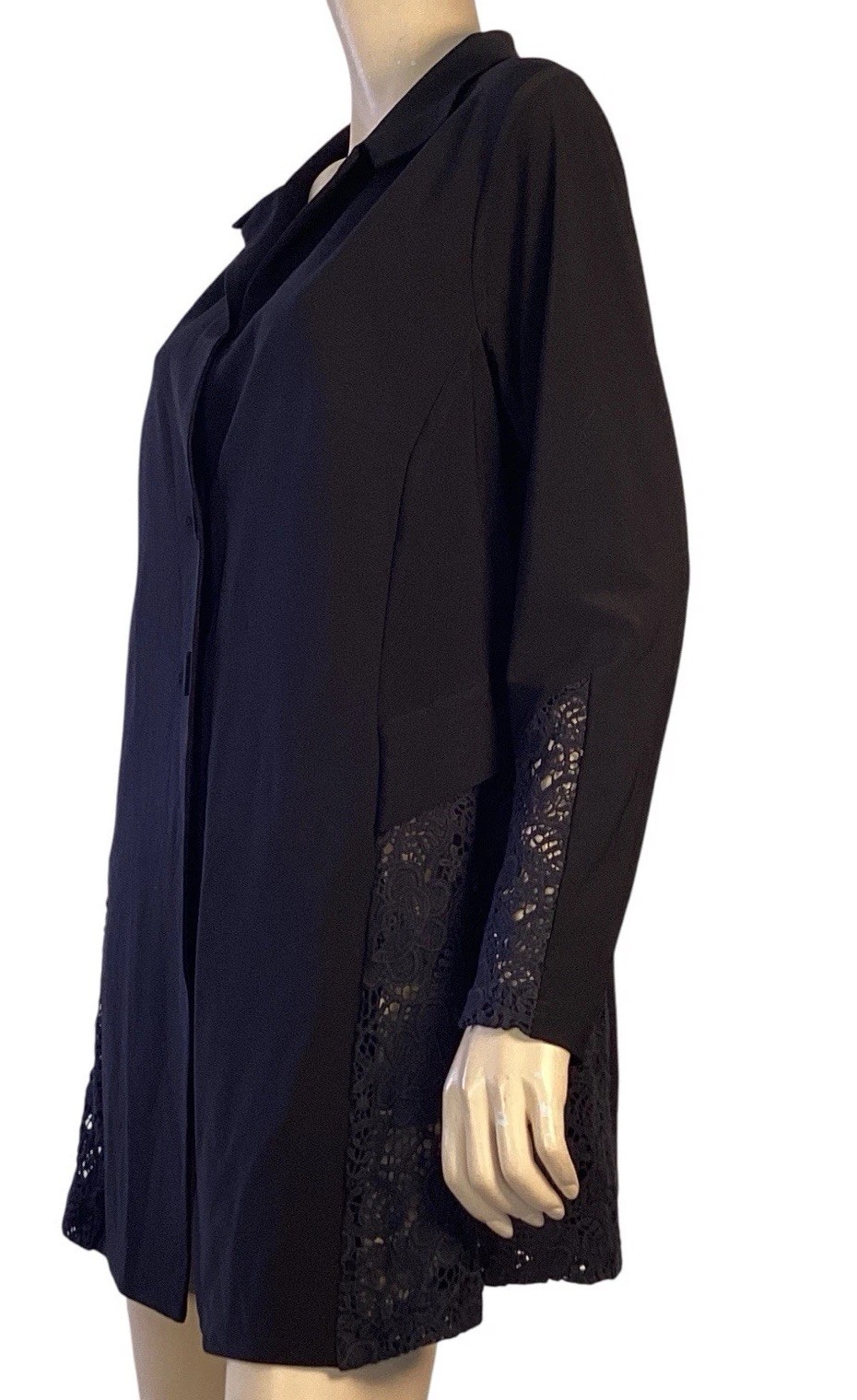 ⭐ MOTTO SIZE 14 AU BLACK EASY CARE STRETCH TUNIC JACKET STYLE TOP WITH LACE TRIM