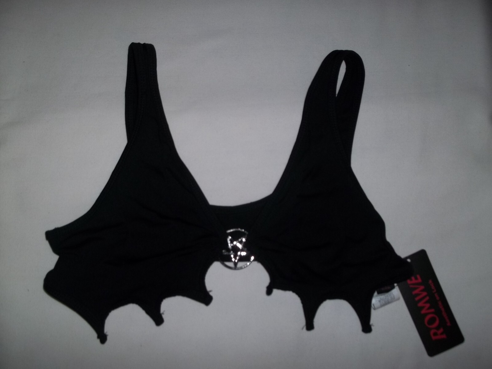 Romwe bat wing hem pentagram decor crop tank top S black nwt goth cyberpunk