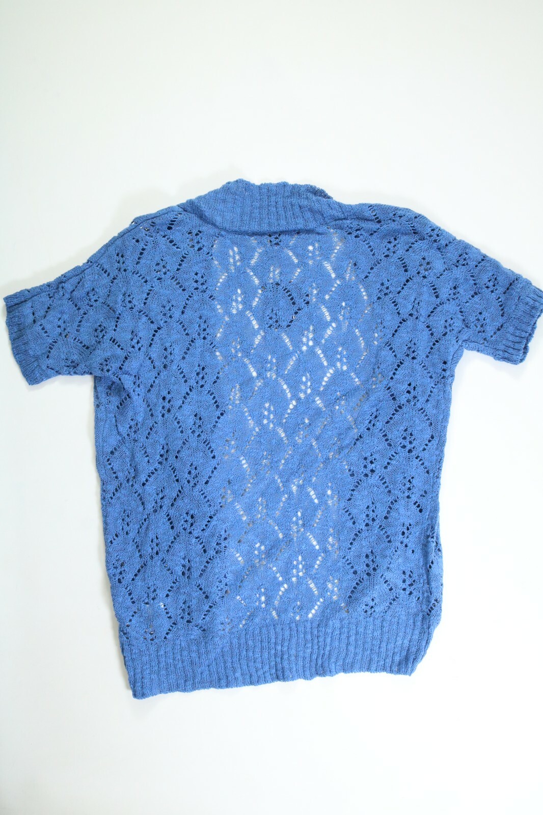 Missy Basic Editions Blue Pointelle Slub Cocoon Knit Top NEW! NWT