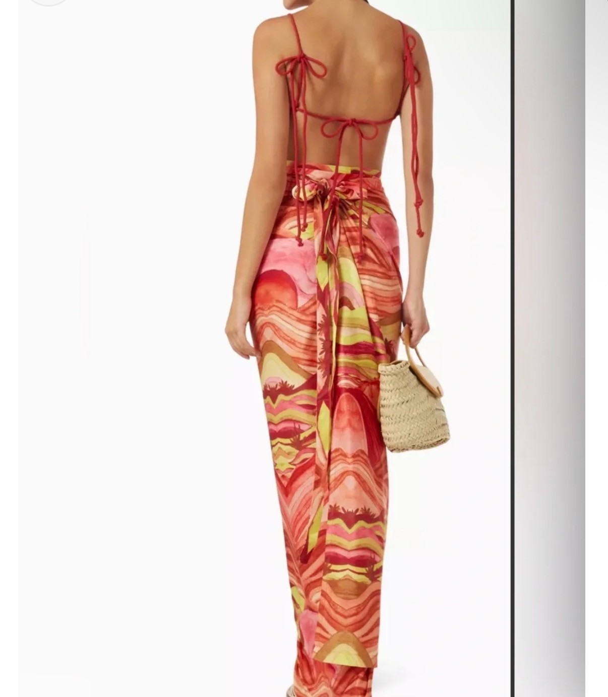 Andrea Iyamah Sunset Aiko Crop Top Red Yellow Backless High Neck Adjustable S/M