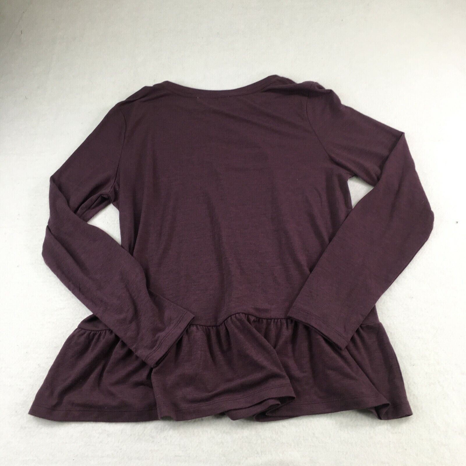 LOFT Top Women Large Dark Purple Long Sleeve Peplum Hem Casual Soft Knit Shirt