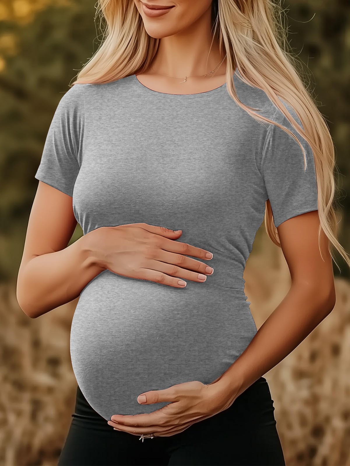 4Pk Maternity Short Sleeve Tees Side Ruched Scoop Neck