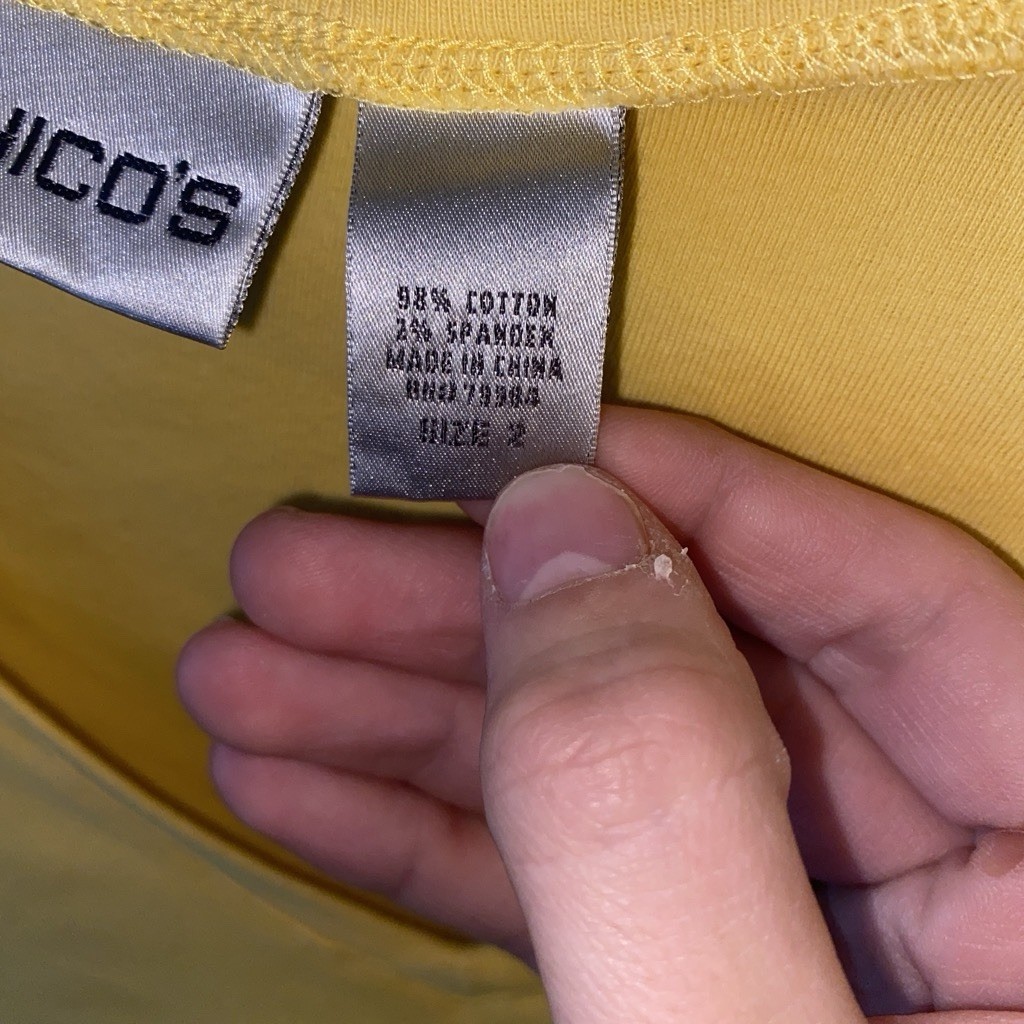 Chico’s Women’s 2 Yellow Solid V-Neck 3/4 Sleeve Knit Top Cotton/Spandex
