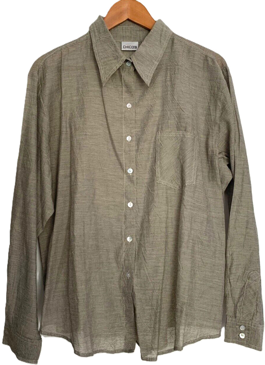 Chico’s Gray Cotton Blend Semi-Sheer Button-Down Tapered Boyfriend Shirt – Sz XL