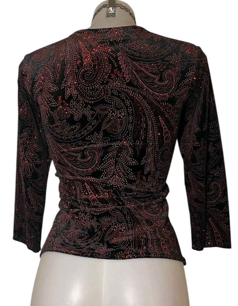 Vtg 90s Womens Black Velvet Glitter Stretch Witchy Whimsigoth Vampy Wrap Top M