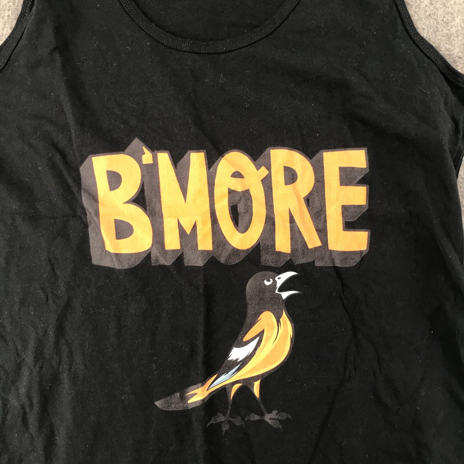 Port & Co. Tank Top Womens Large B’More Oriol Print Black Sleeveless Casual NEW