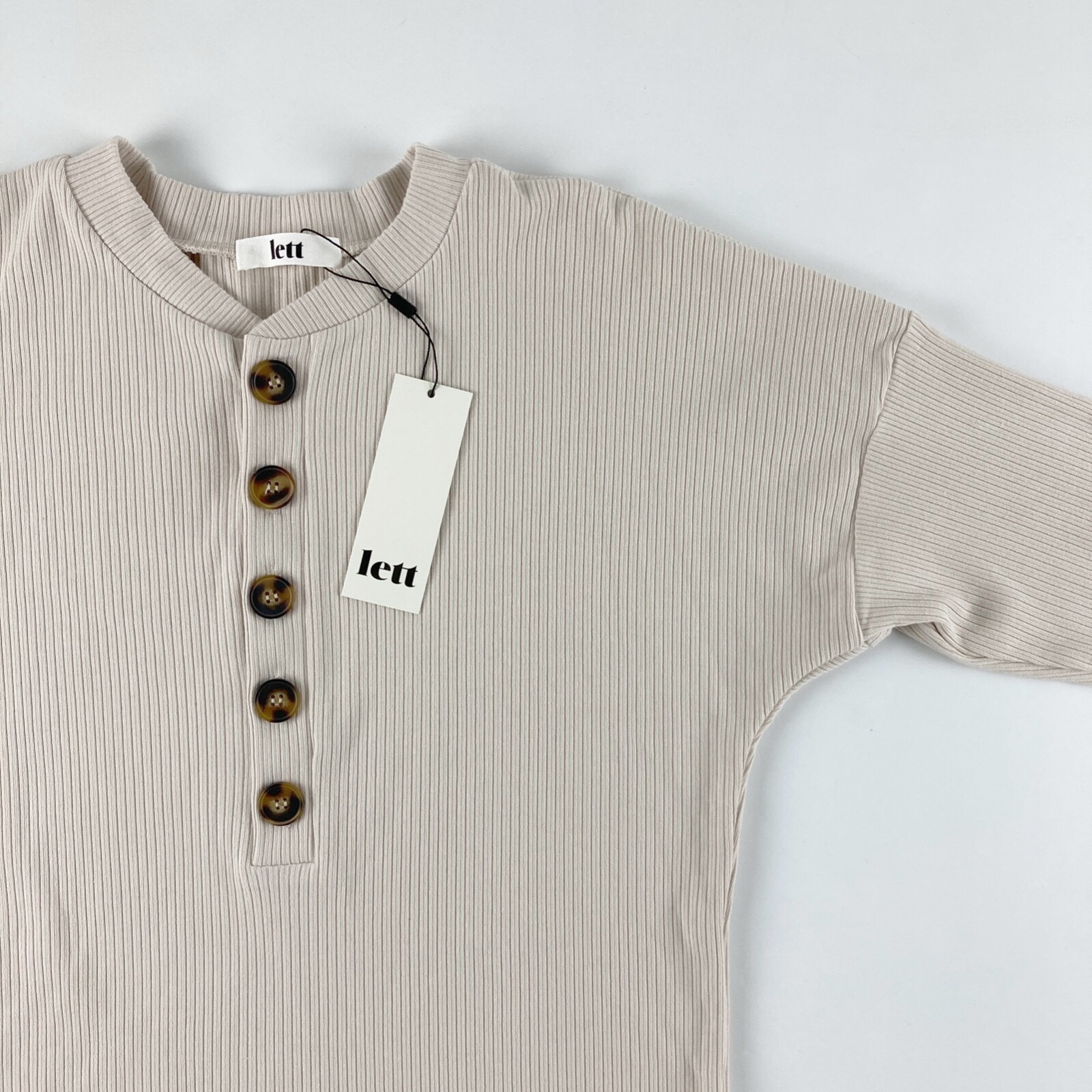 LETT Kruger Henley Pullover Long Sleeve Ribbed Top Off-White Size Small NEW