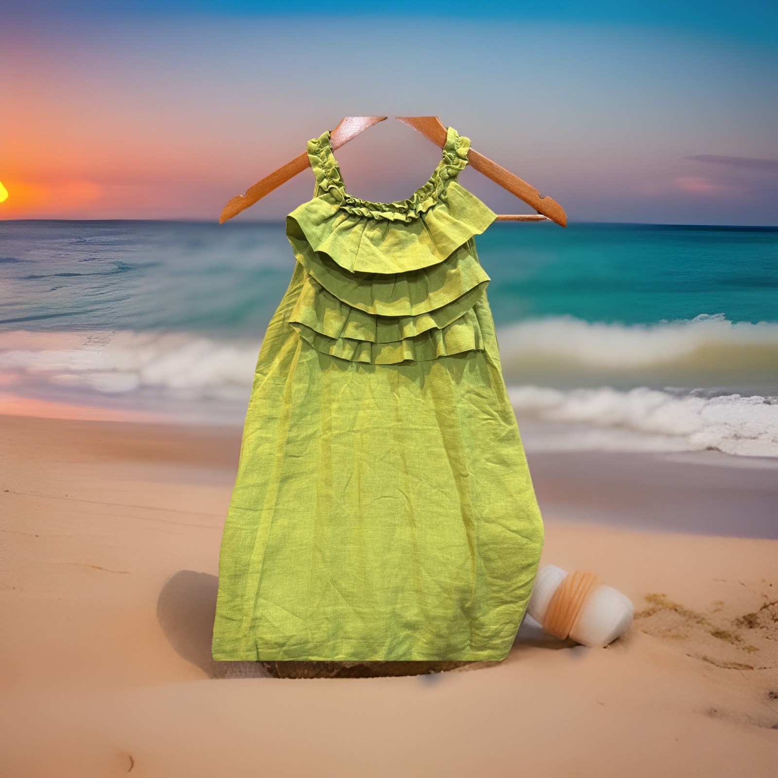 elena solano Small Sleeveless Top Blouse Cami Green Beach- Chic- Sun Fun