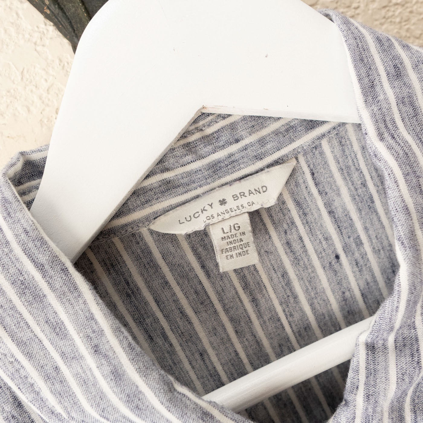 Lucky Brand Womens Shirt L Gray White Stripe Button Back Cotton Blend Oversized