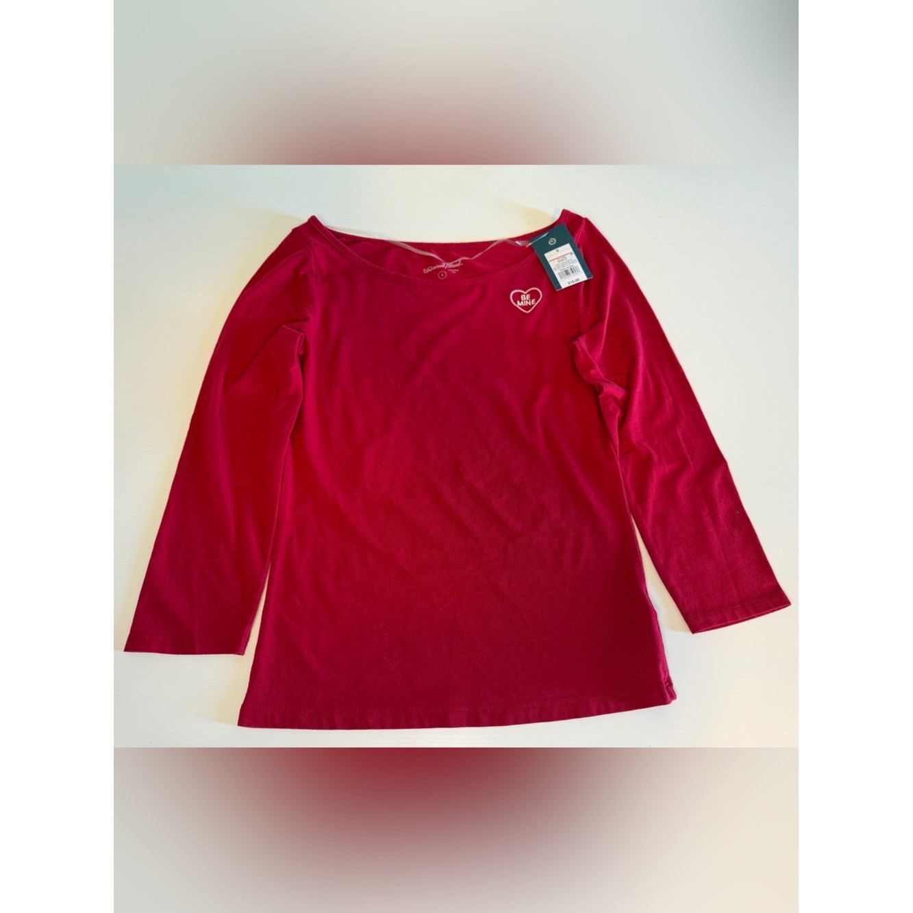 Universal Thread Womens Red Be Mine Heart Embroidered Boat Neck Top Small NWT