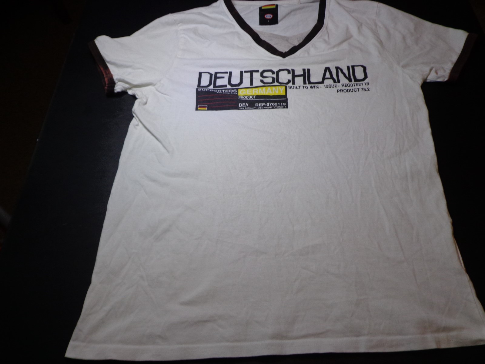 Deutschland Germany Built To Win Ringer Style V-Neck T Shirt Womens Large F3