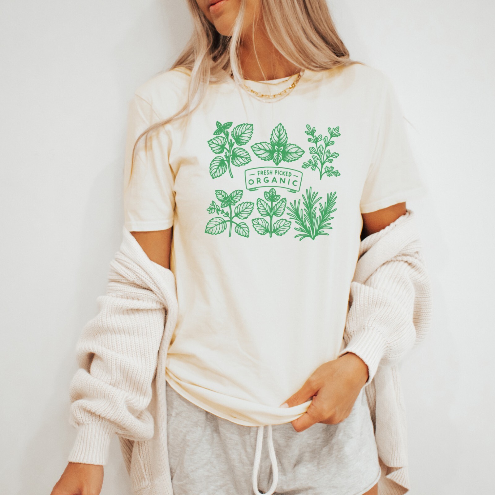 Organic Herb Plant T-Shirt Garden Lover Tee Botanical Nature Shirt