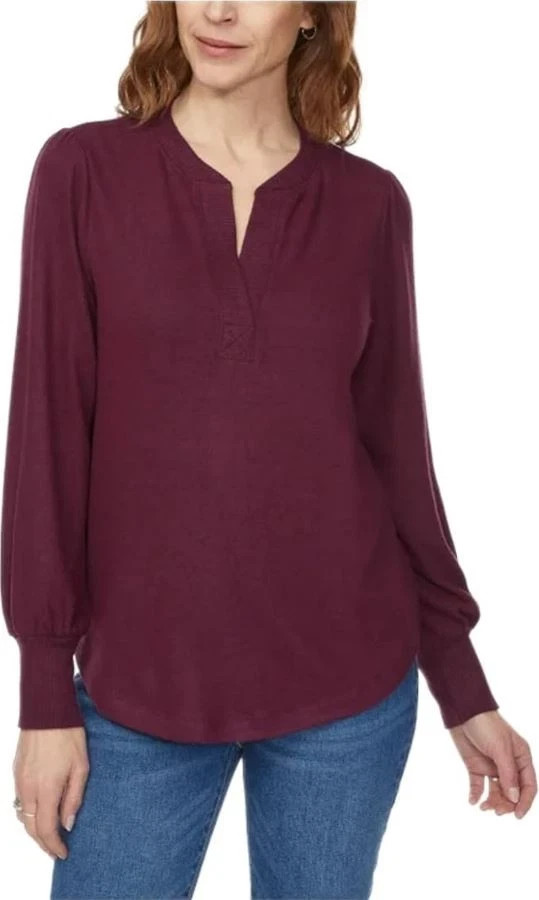 Buffalo Women’s Cozy V-Neck Long Sleeve Top, Burgandy Mix, Size XL