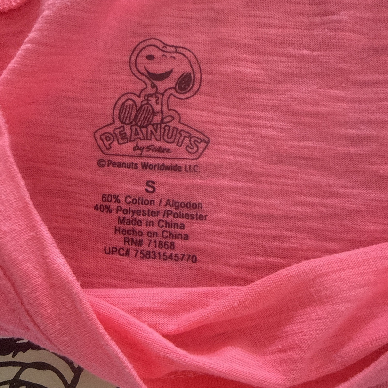 Peanuts By Schulz 3/4 Sleeve Pink Peanuts Graphic T-shirt Sz: Small Snoopy