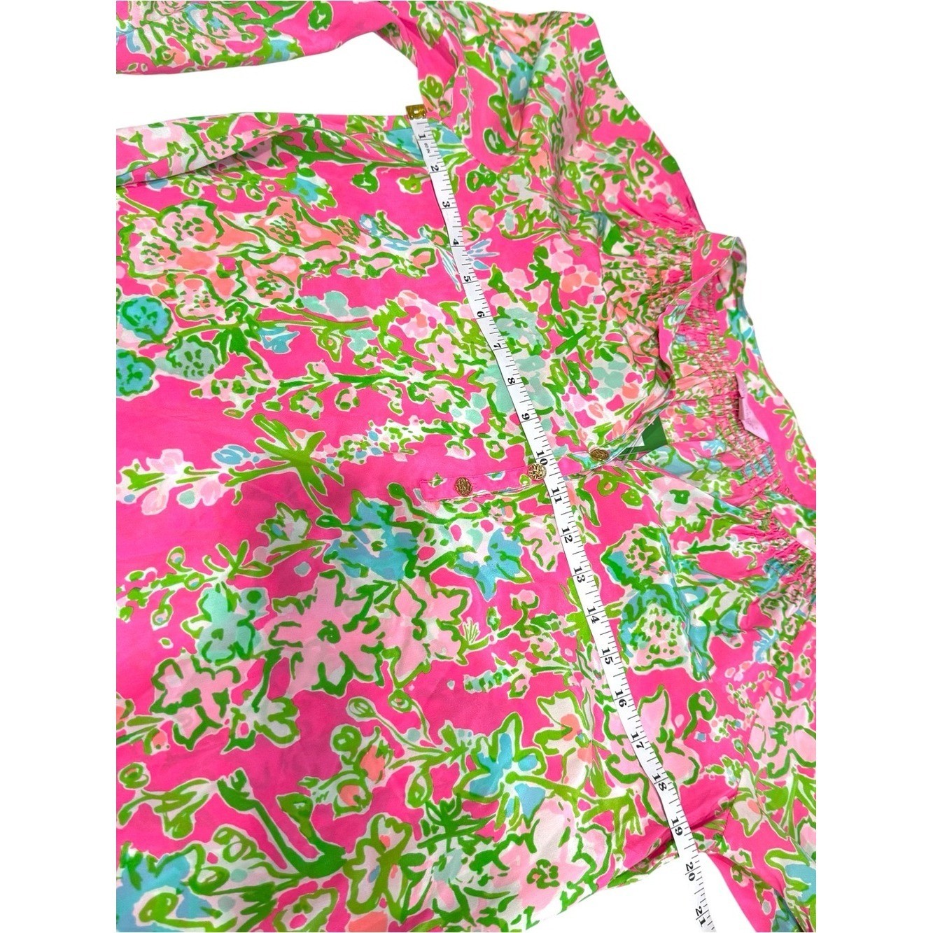 Lilly Pulitzer NWT Elsa Silk Top Flamingo Pink Southern Charm Floral Sz M