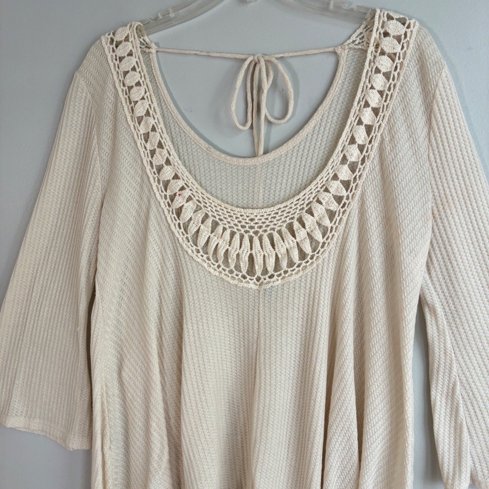 Earthbound Trading Co Waffle Knit Crochet Tunic Womens XL Cream Boho