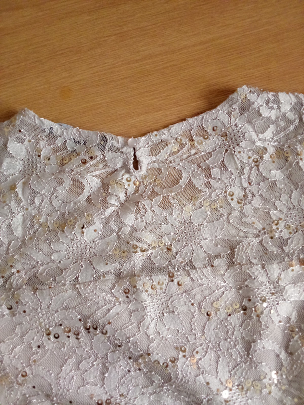 Top Beige Lace Blouse Gold Sequin Embroidered Elegant Women’s Boho Chic