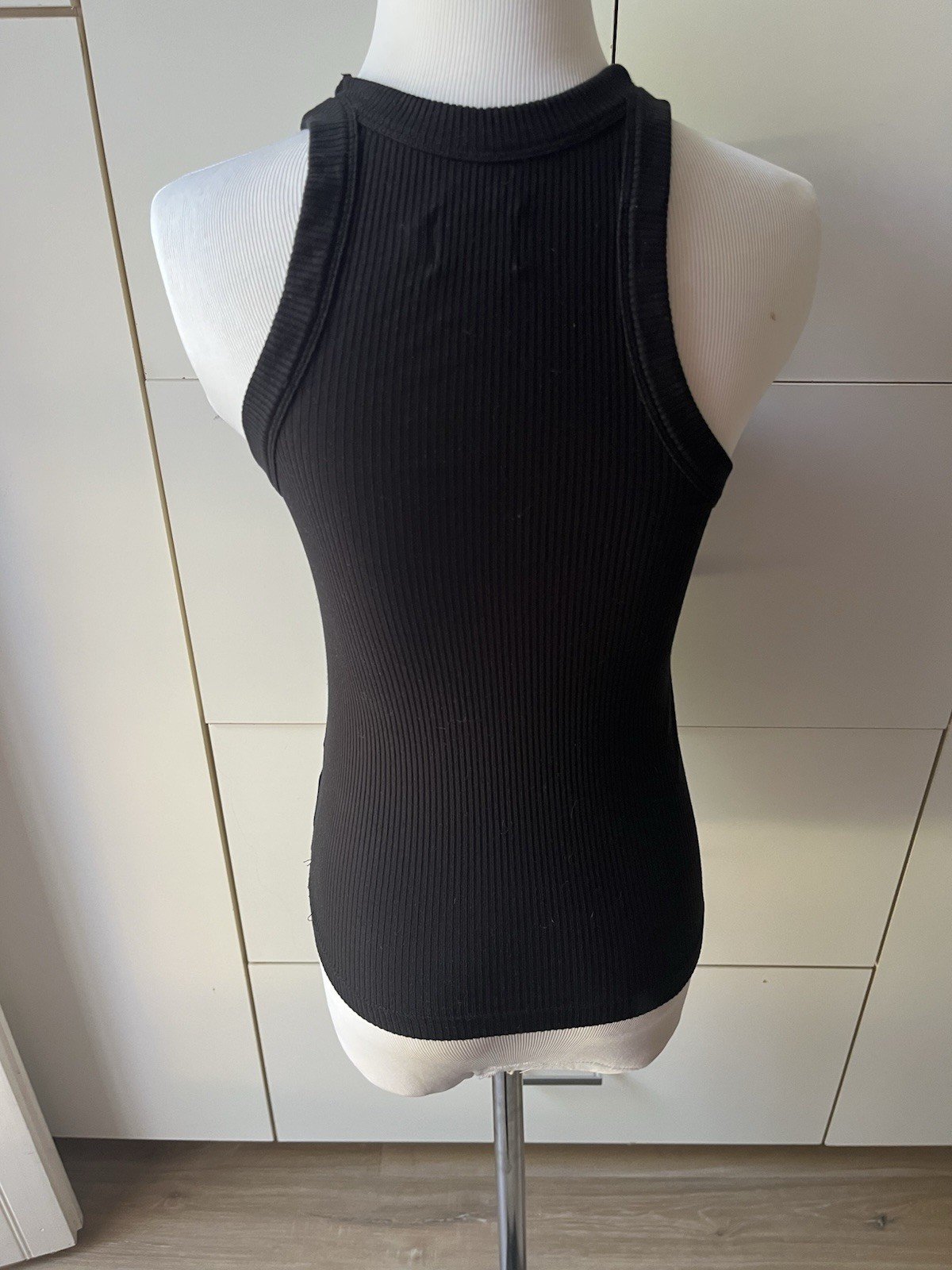 WSLY Ribbed Tank Top Black High Neck Tencel- Size Small