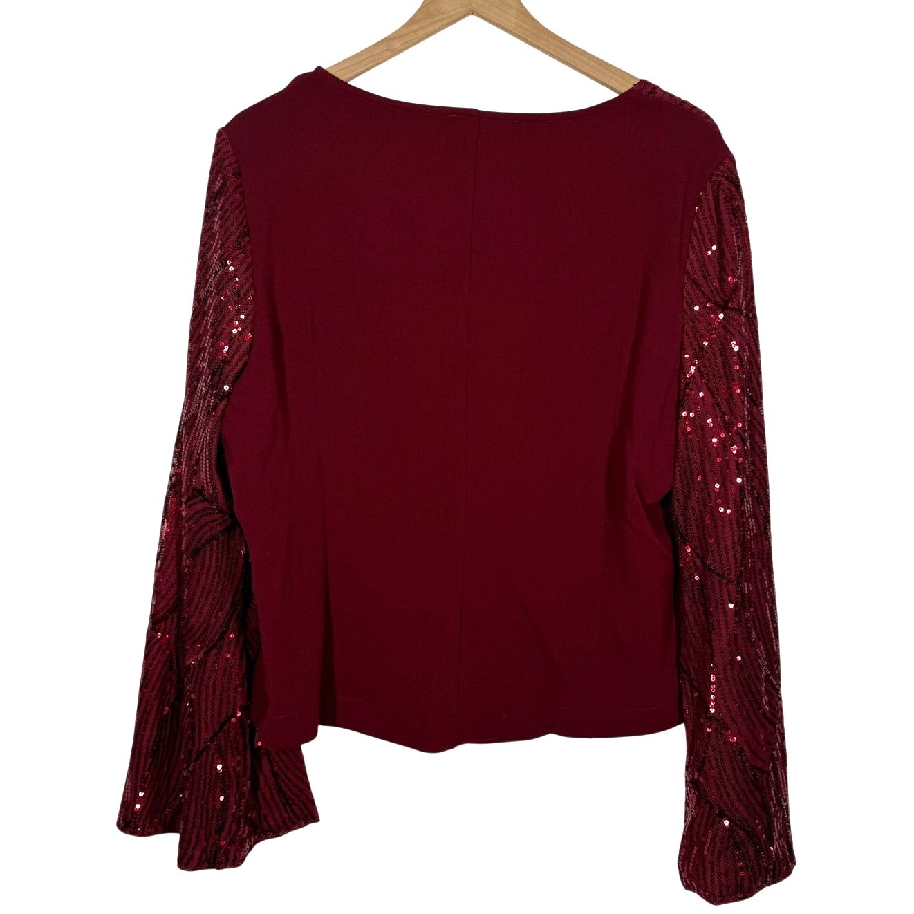 Grace Karin Sequin Sleeve Top Womens Plus Size 2XL Burgundy Sparkle Shimmer