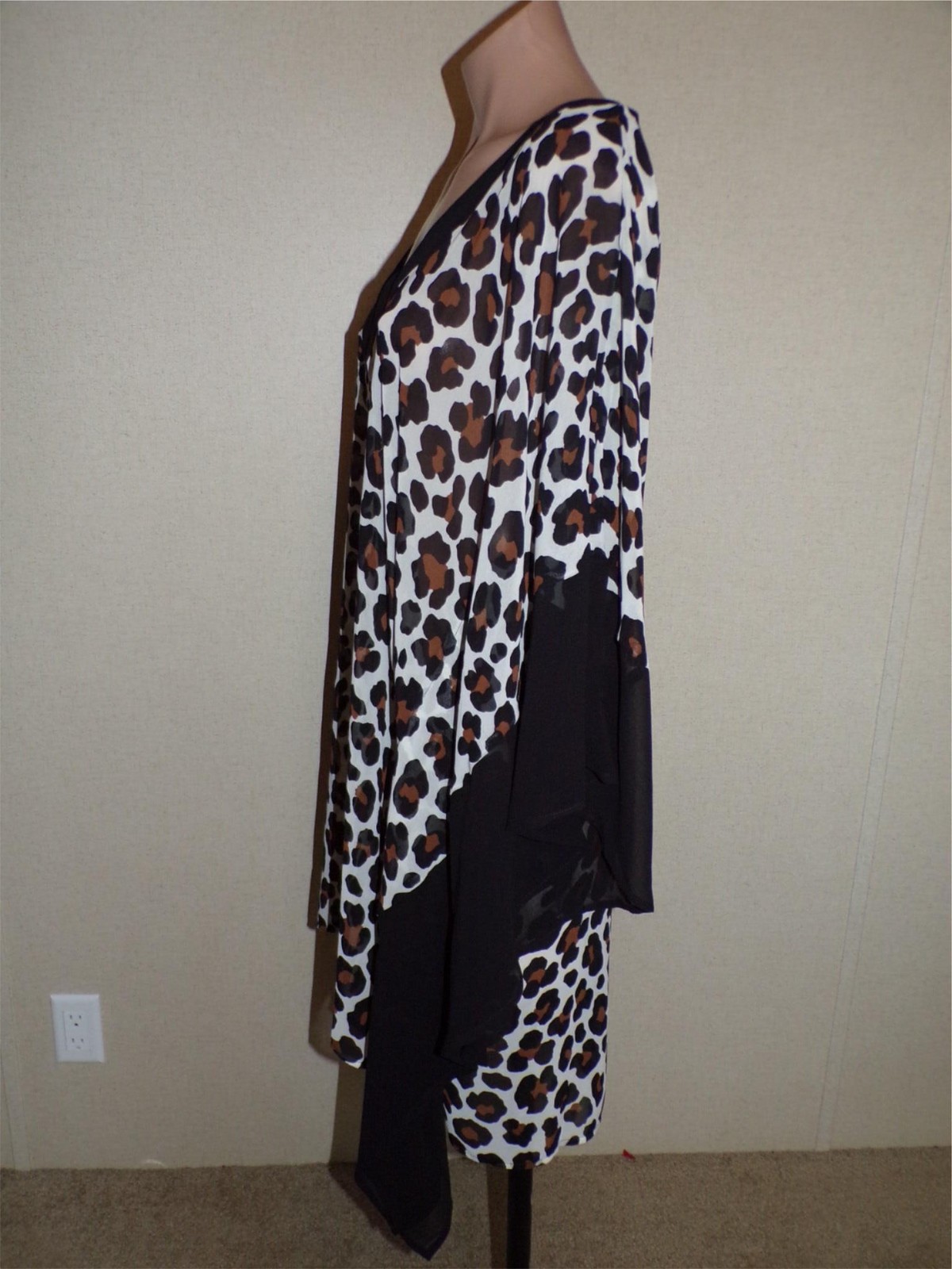Michael Kors Sheer Black Brown Animal Print Tunic Top Size M/L Batwing Dolman