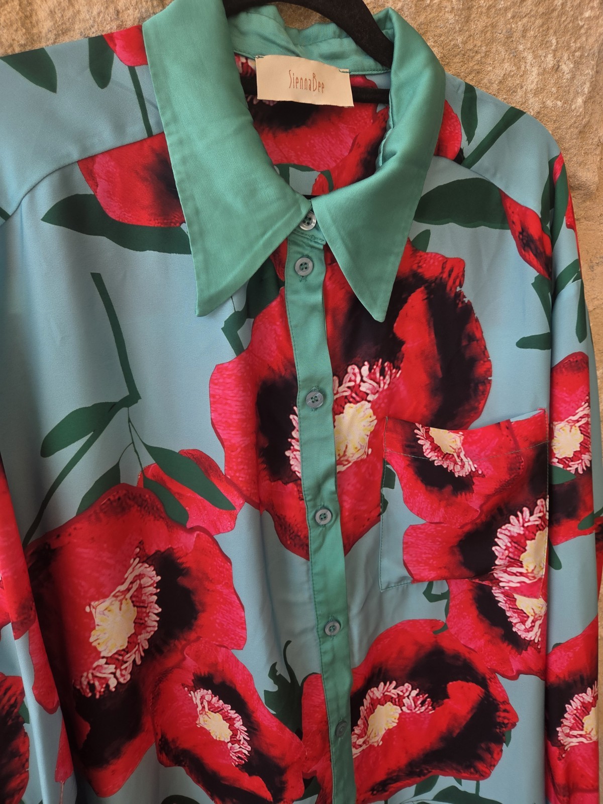 Sienna Bee Poppy Floral Button Down Blouse Top