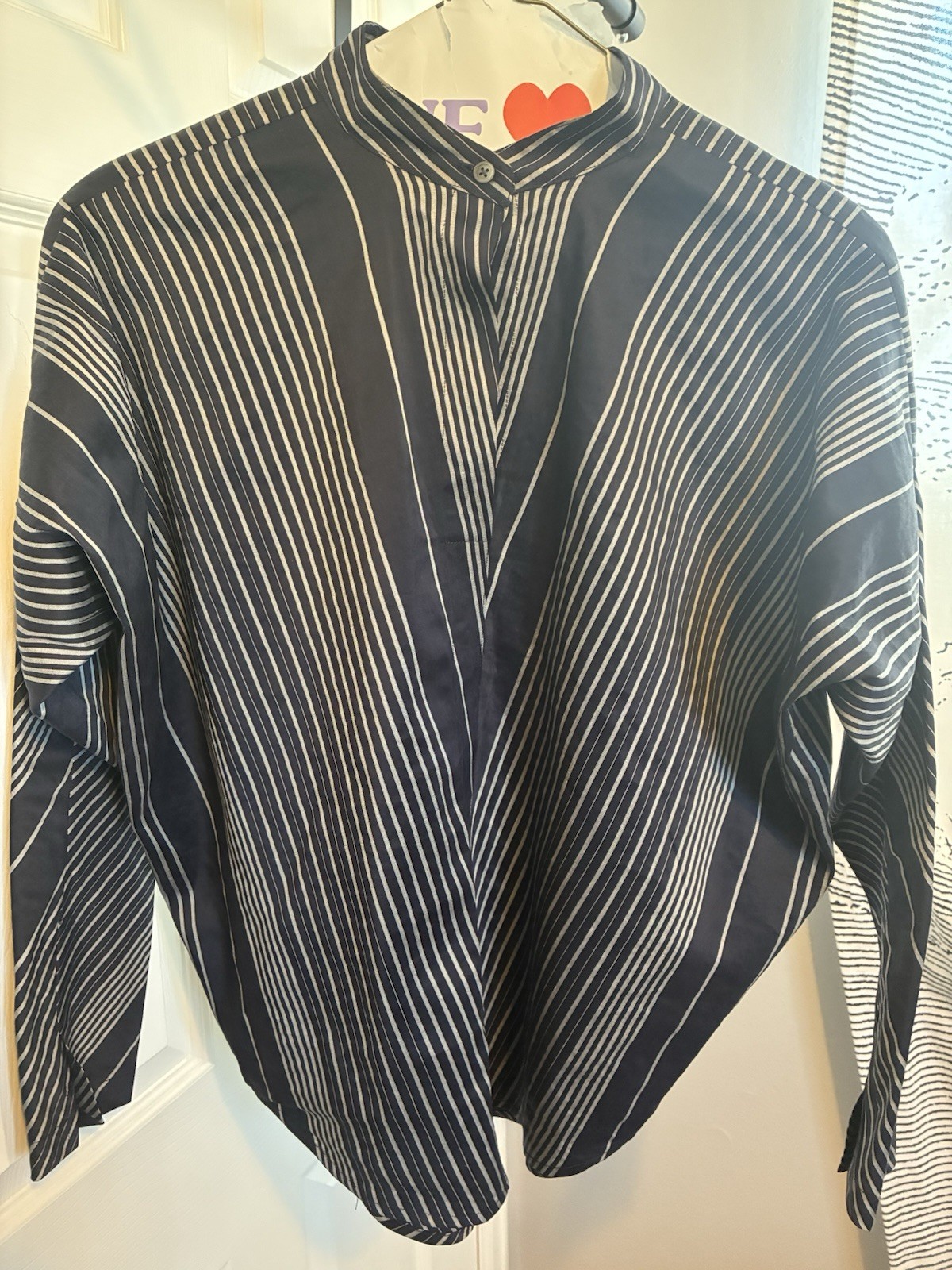 Zero Maria Cornell Shirt 4 Stripes Silver Navy Linen Silk Elastane