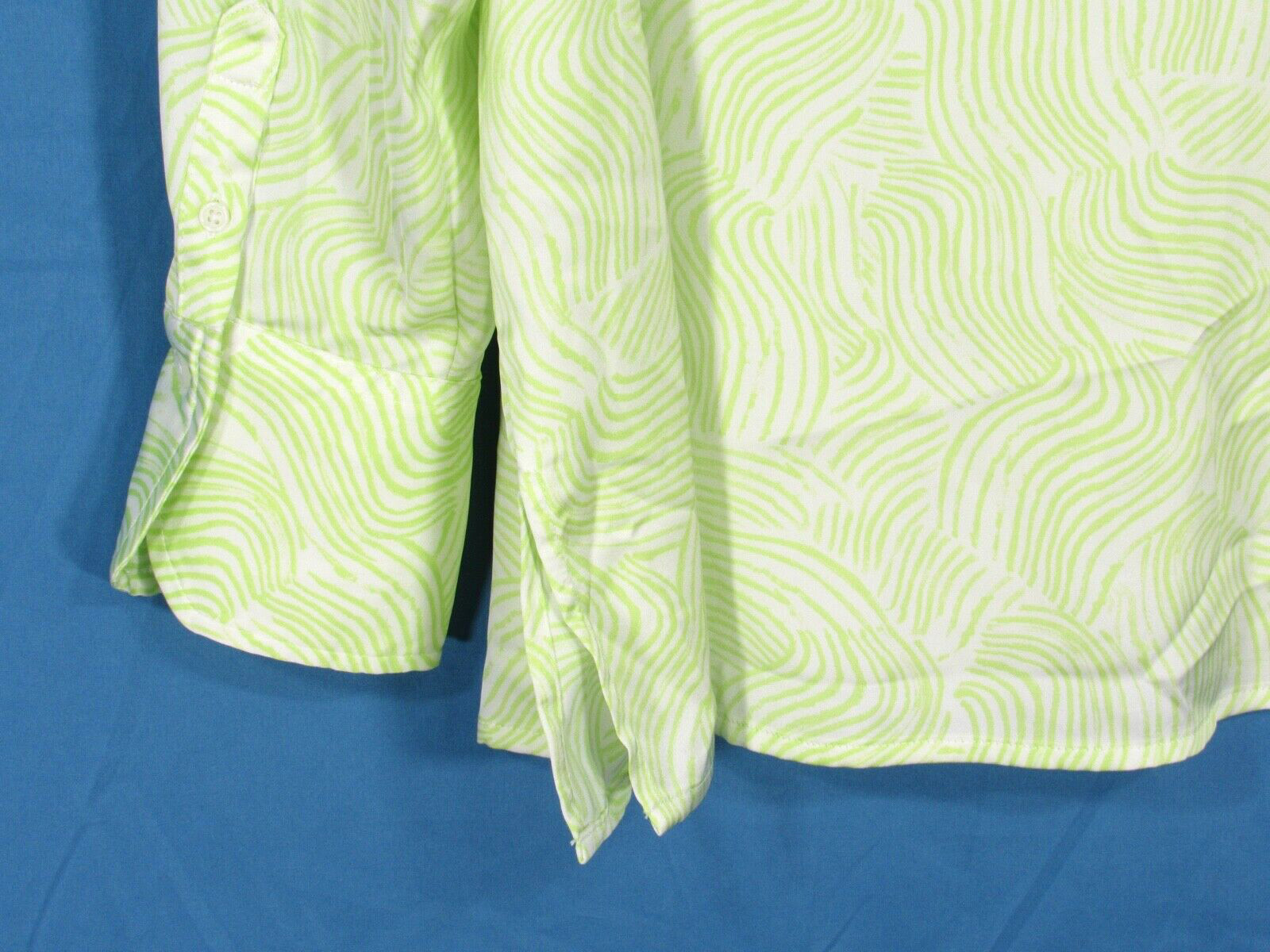 NWT A NEW DAY Green/White STRIPE PRINT Satin SLIT HEM Button-Up BLOUSE TOP Sz L
