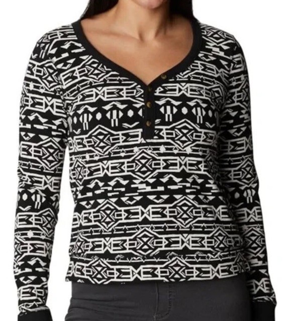 Columbia Geometric Print Long Sleeve Top Winter Outdoor Layer Ski Snowboard M