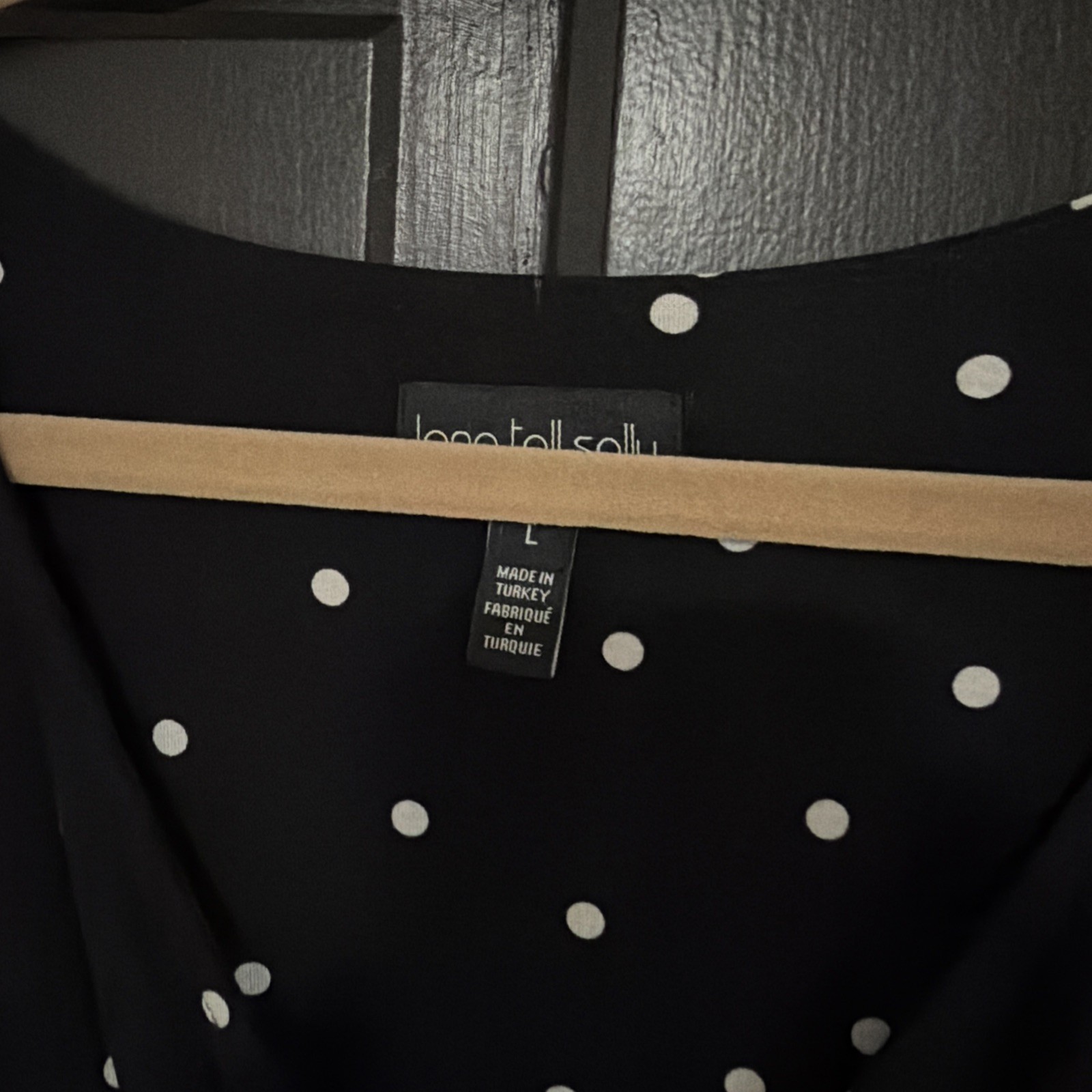 Long Tall Sally Top Size L Black / White Dot Faux Wrap Tunic V-Neck