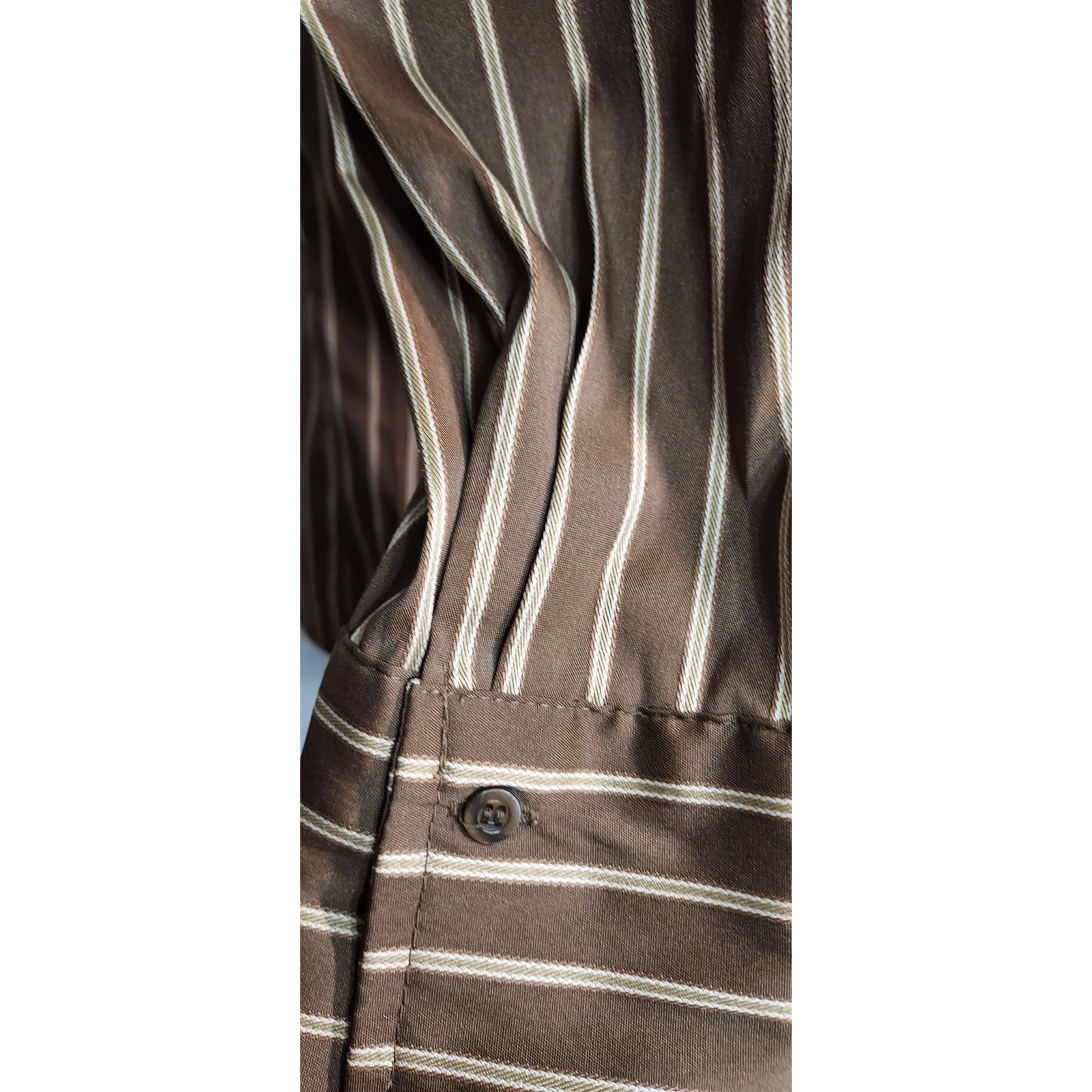 Stretch DCC Missy Button Down Brown & Gold Striped Women’s Blouse Size Large