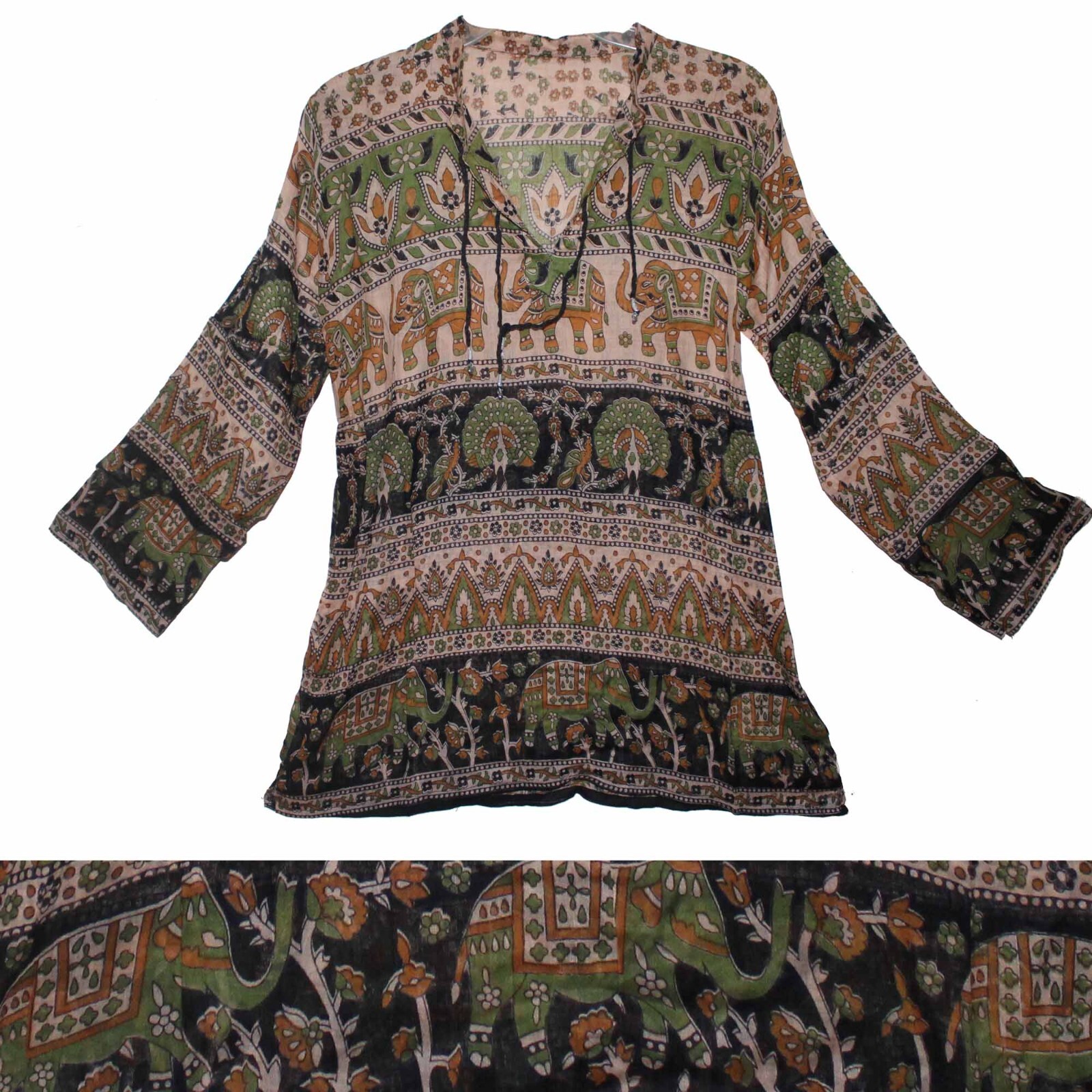 Indian Ethnic Top Blouse Cotton Tunic For Women Hippie Boho Shirt Retro Gypsy Vg