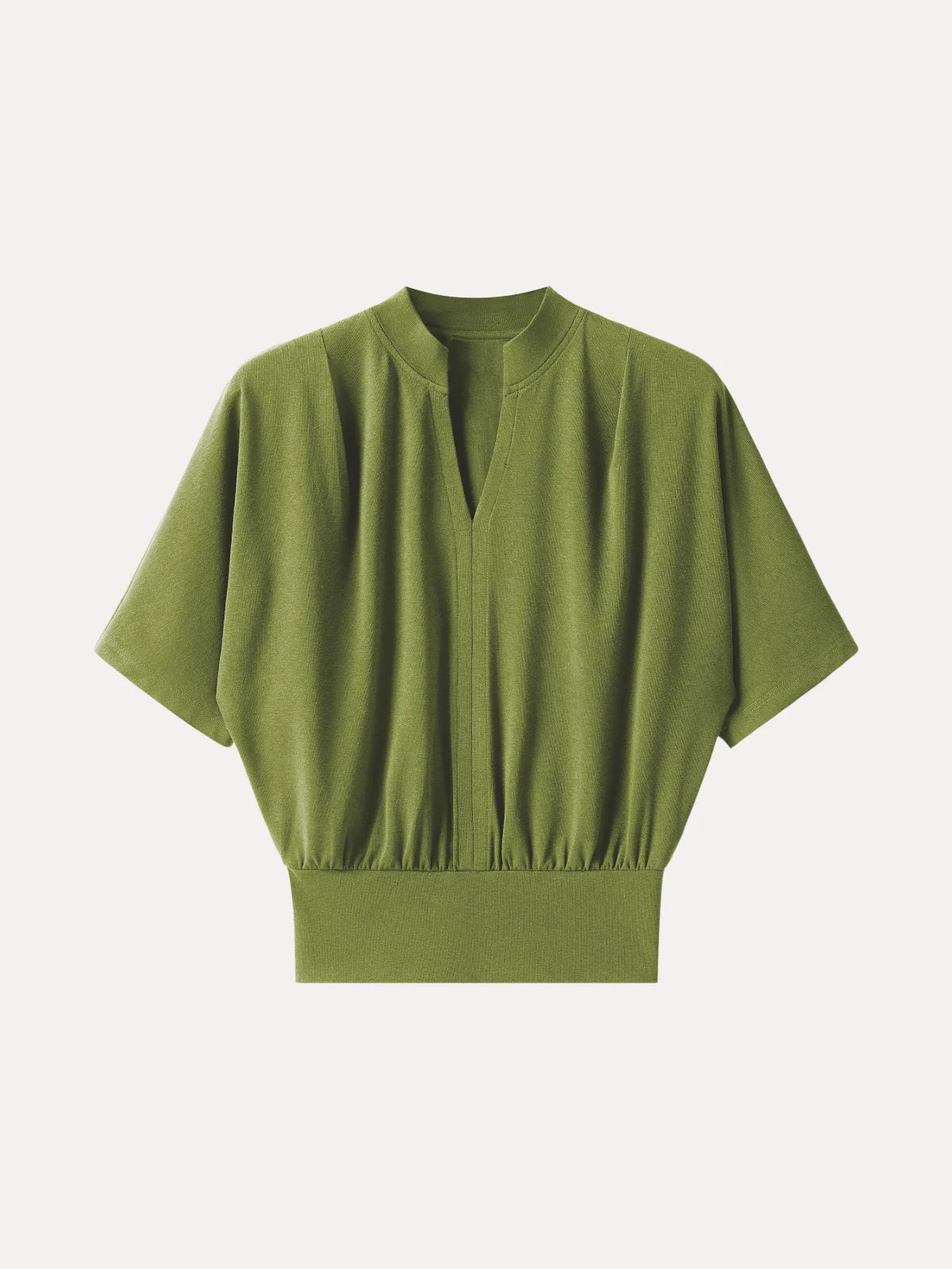 OGL Stand Collar V-Neck Short Sleeve Top – Peri Green, New