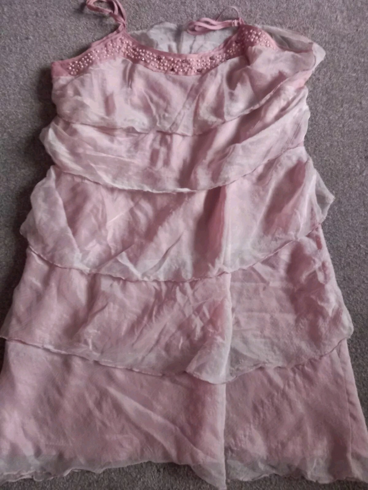 Ladies Pale Pink Layered Tunic Sleevless With Diamanté Neck Edge Sz 16