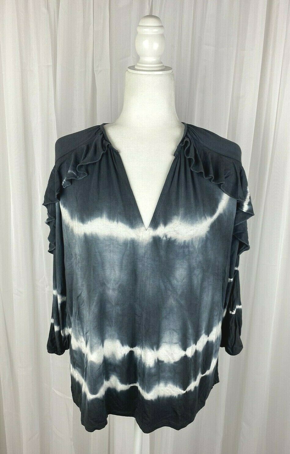 GO Couture Sz S Charcoal Gray Tie Dye Knit Top 3/4 Sleeves Relaxed Fit New