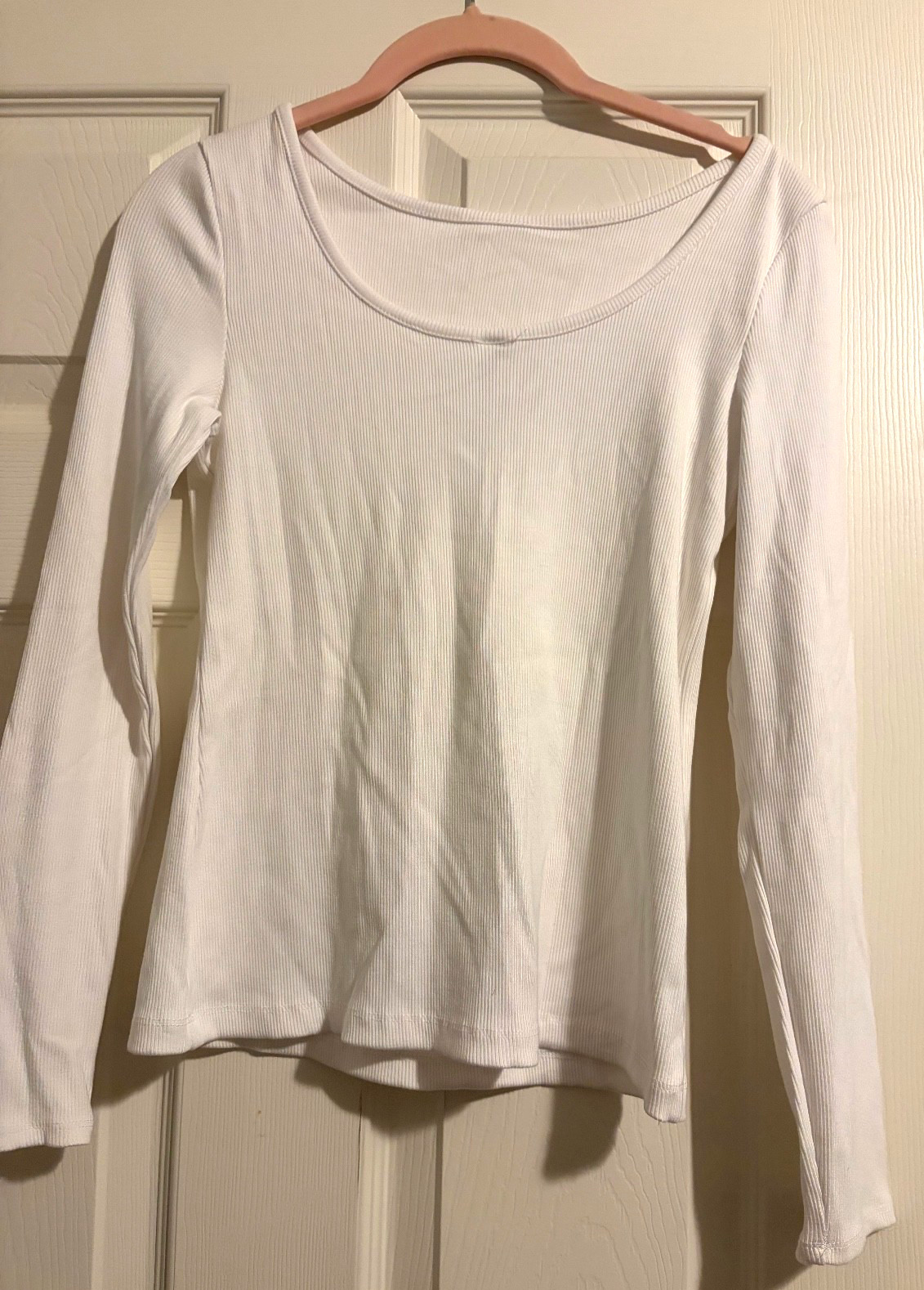 Women’s White Long Sleeve T-Shirt Size XS Basic Crew Neck Top