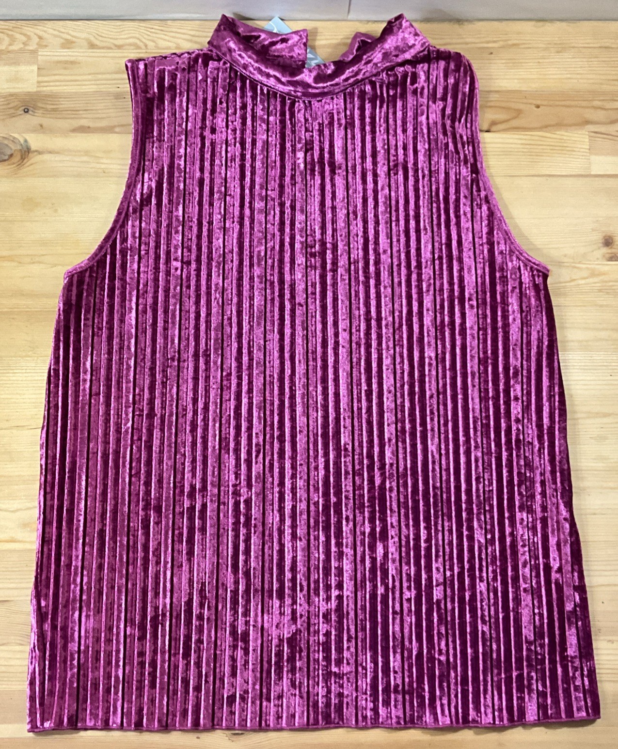 Floral & Ivy Burgundy Velvet Women’s Sleeveless Blouse Sophisticated Collar -LRG