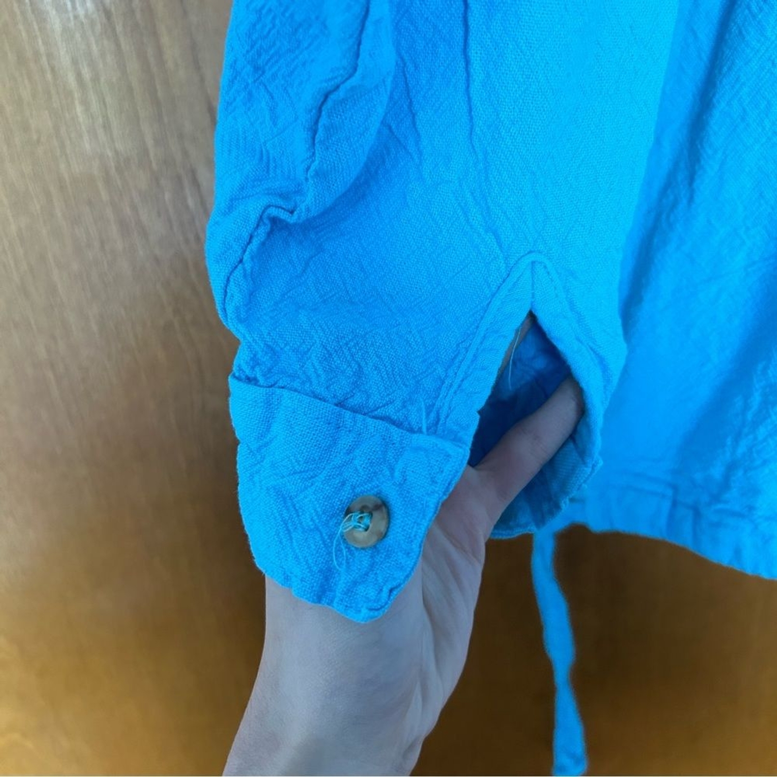 Cottonseeds 3 Button Pullover Top Bright Blue Unisex Sze Small Coastal Lagenlook