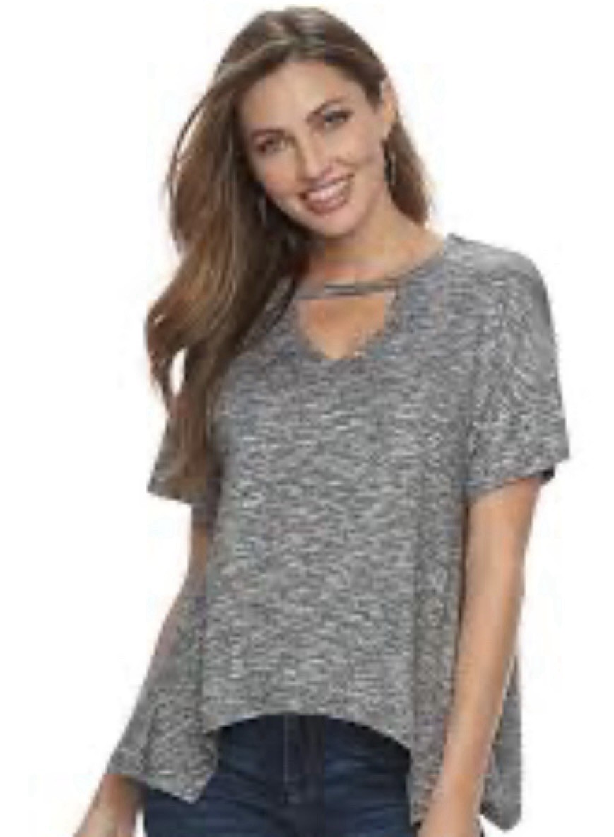 Juicy Couture Y2K Aesthetic Short Sleeve Gray Top Sharkbite Hem Large