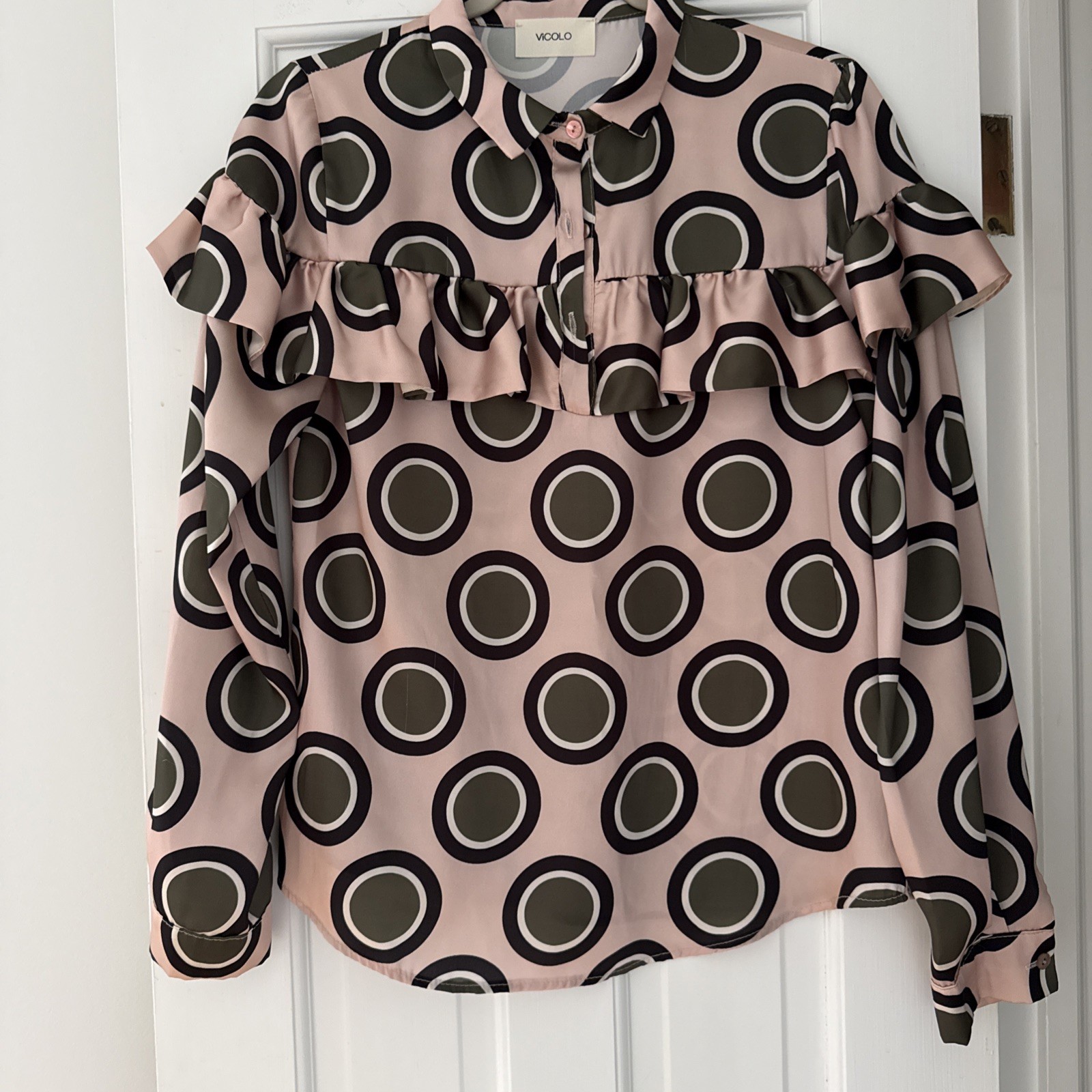 ViCOLO WOMEN LUXURY polka dot BLOUSE With Satin feel Made in Italy Size S