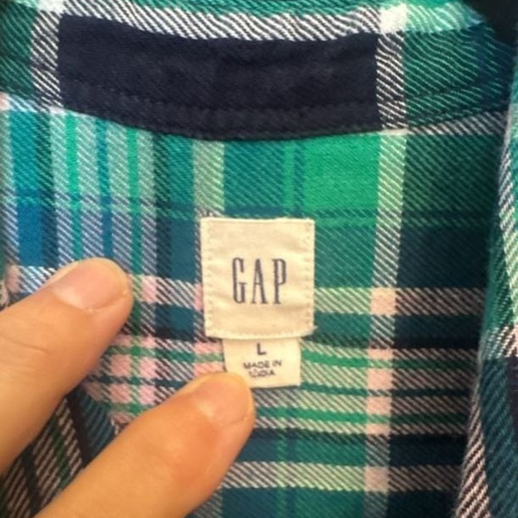Gap Women’s Green and black, teal and white Plaid Long Sleeve Button-Up Flannel