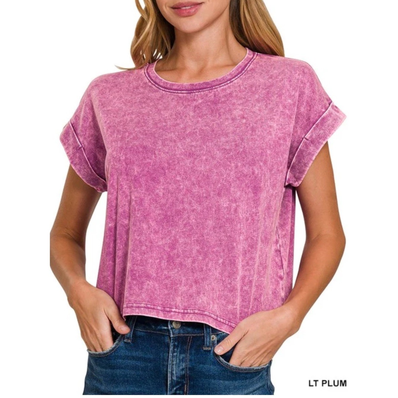 Zenana Outfitters Bright Mauve Crewneck Top