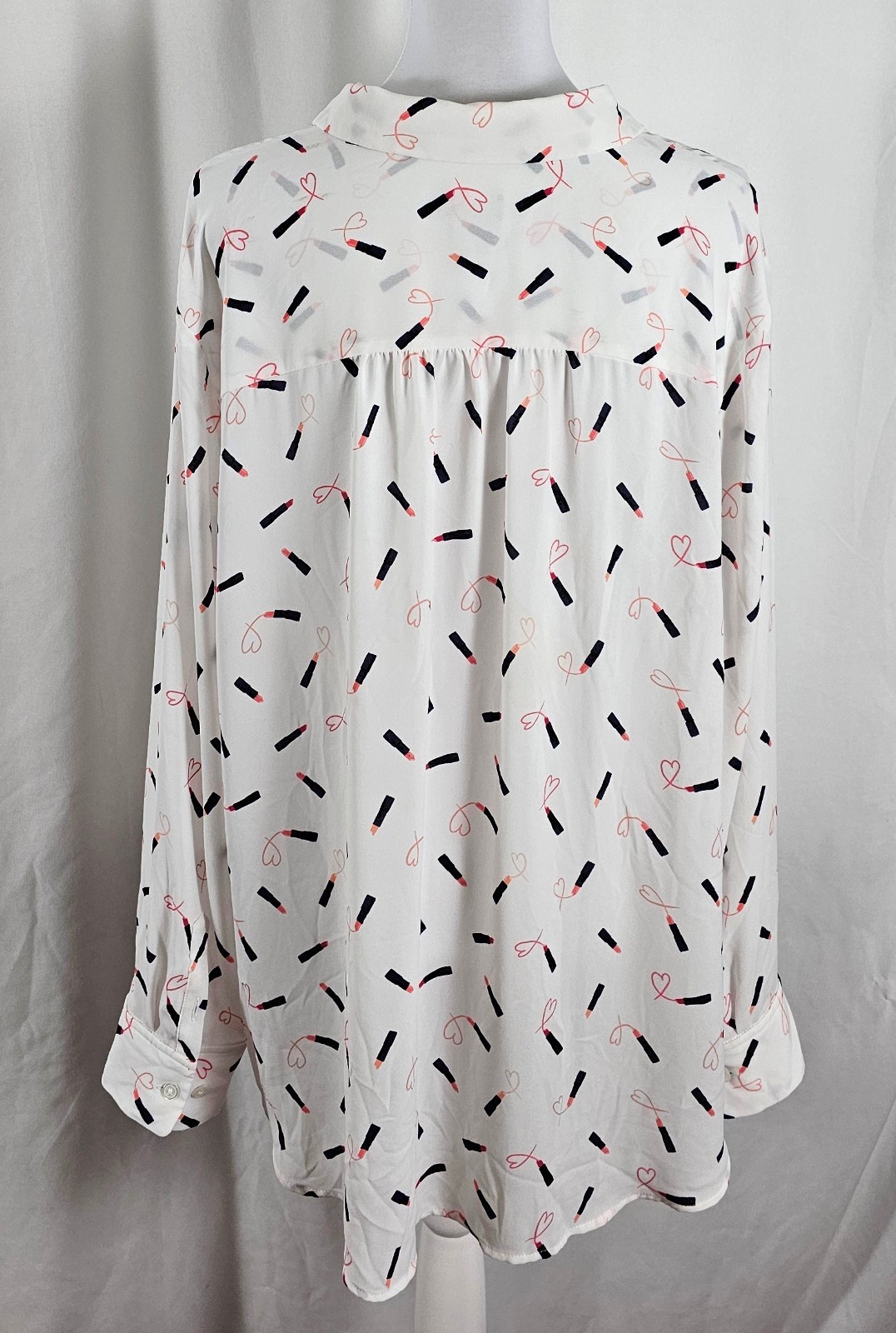 Chicos Womens Button Sheer Blouse White Red Black Lipsticks Polyester 2XL