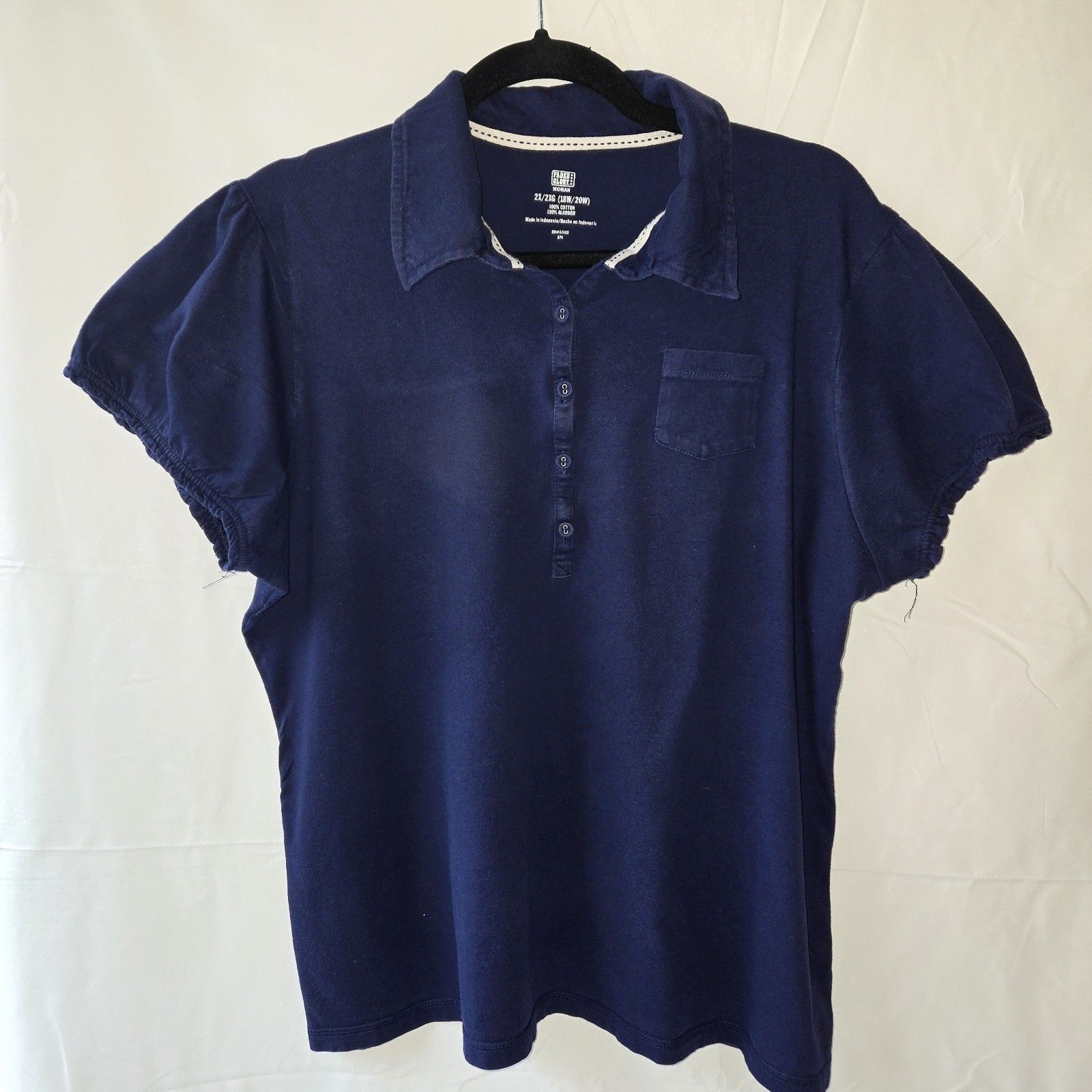 Faded Glory Women’s Blue 100% Cotton Knit Polo Collared Button Size 2X Plus