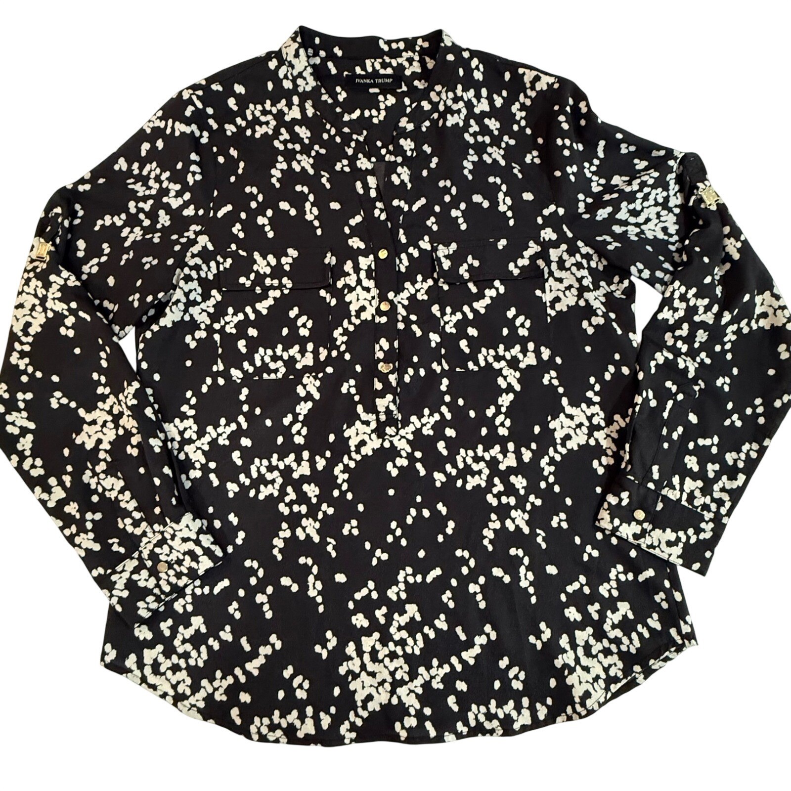 Ivanka Trump Black & White Spotted Long Sleeve Button Down Blouse Sz Med( 154)