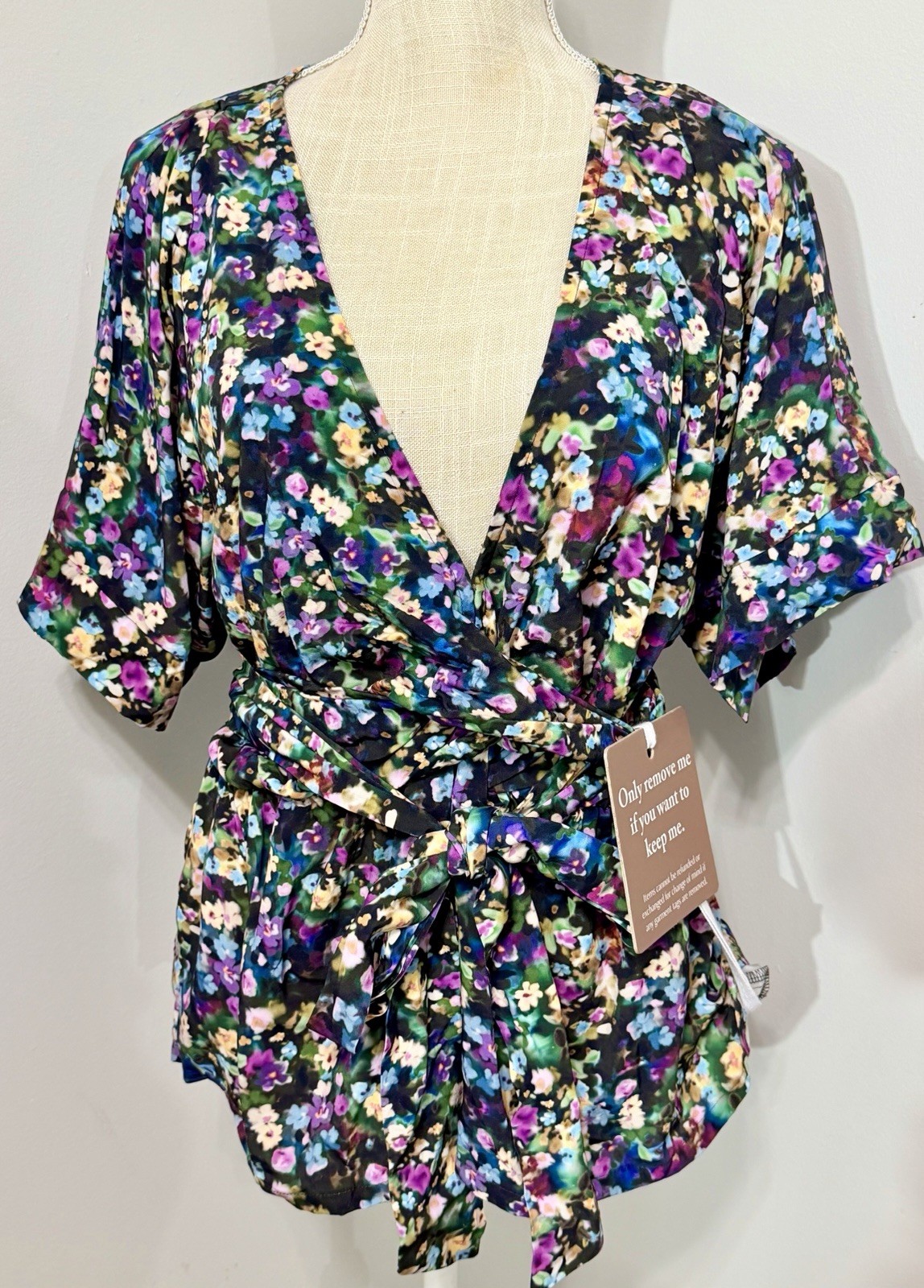 NEW Hazel & Folk Melody Viola Floral Front Or Back Wrap Top Boho M / L Msrp $189