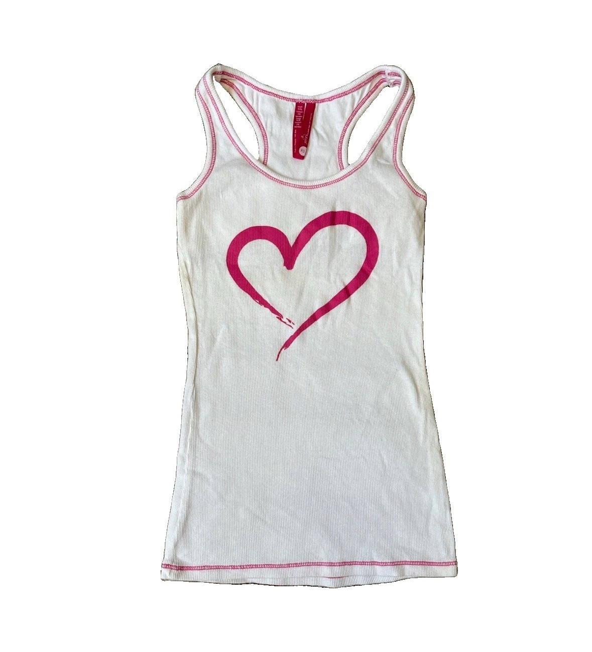 Jenni Women’s White Pink Heart Graphic Scoop Neck Racerback Tank Top XS
