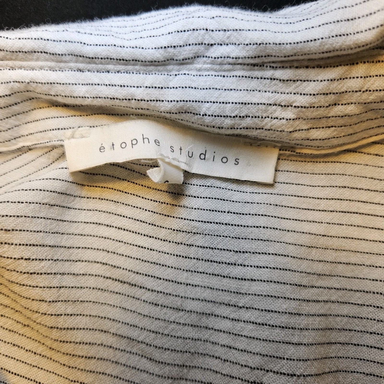 Etophe Studios Women’s LS Button Up Top Cream Stripe Draw String Waist Size S
