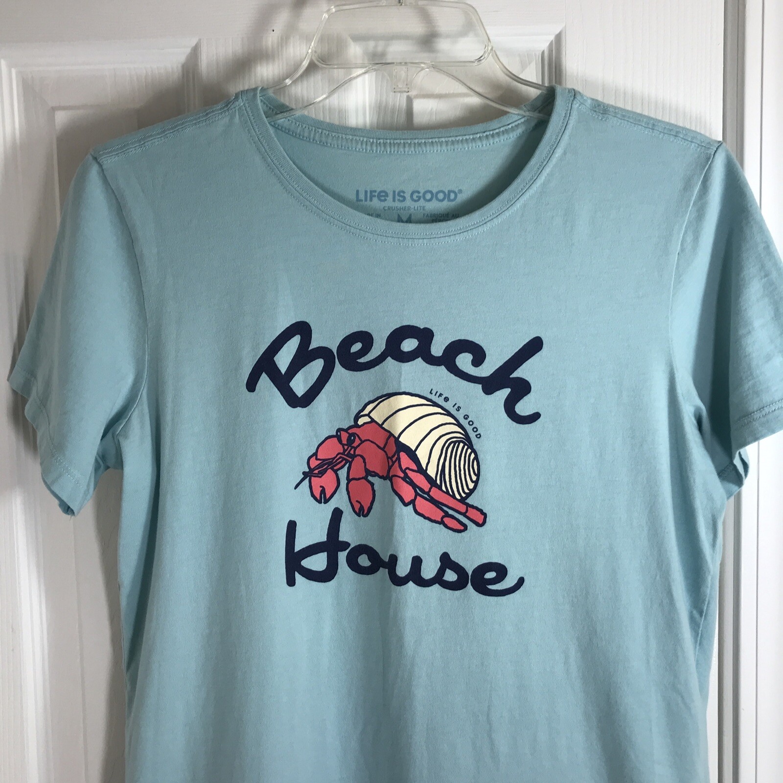 Life is Good Women Cotton Crusher Lite Tee Beach House Blue Size Medium